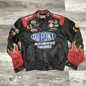 Vintage 90s Chase Jeff Hamilton Gordon 24 DuPont  Leather NASCAR Jacket Flames L